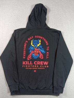 Kill Crew Hoodie Mens Large Black Fighters Club Wolf Devil Graphic